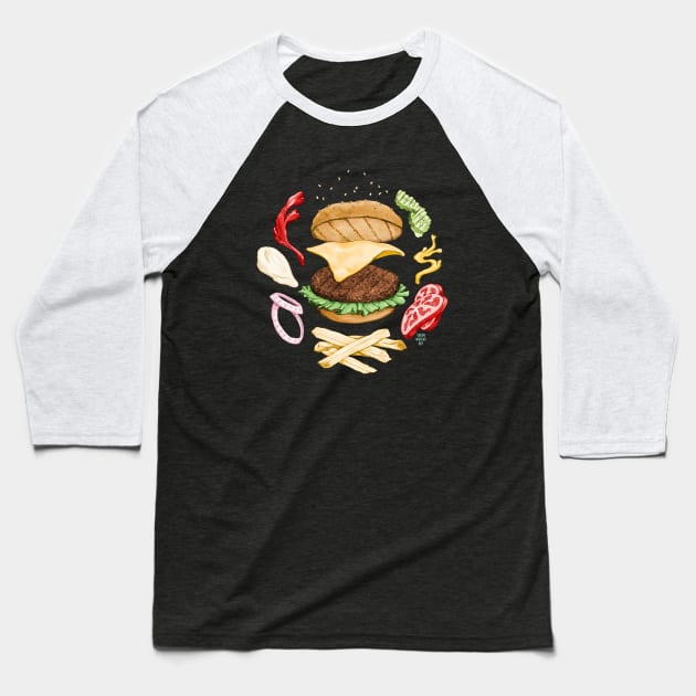 Burger Mandala Baseball T-Shirt by SarahWrightArt